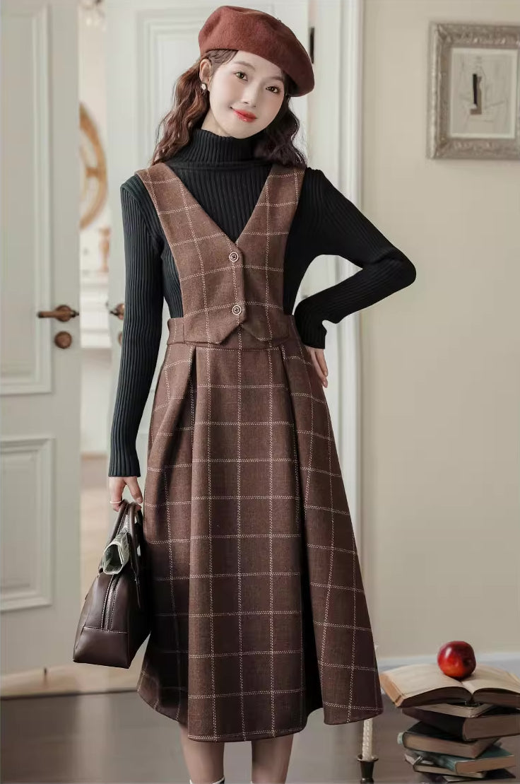 Plaid Vest Pinafore Dress (3 Colors)