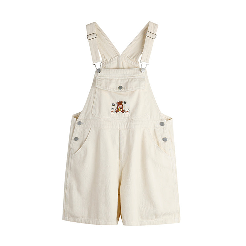 Honey Bear Short Overalls (White)
