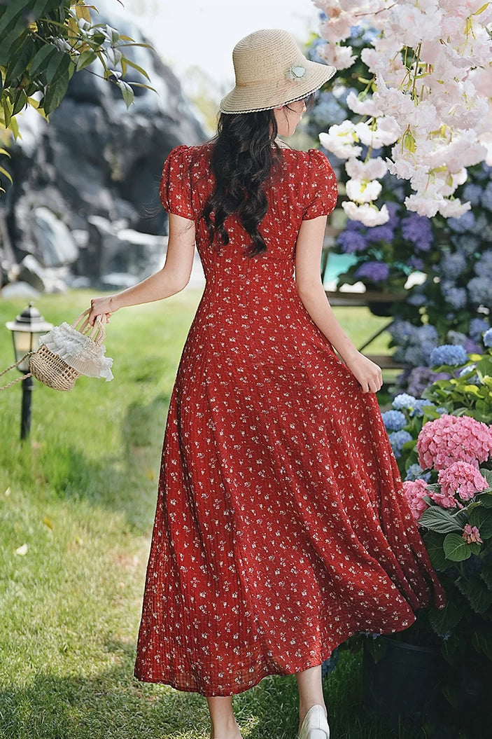 Ditsy Floral Maxi Dress (Red)