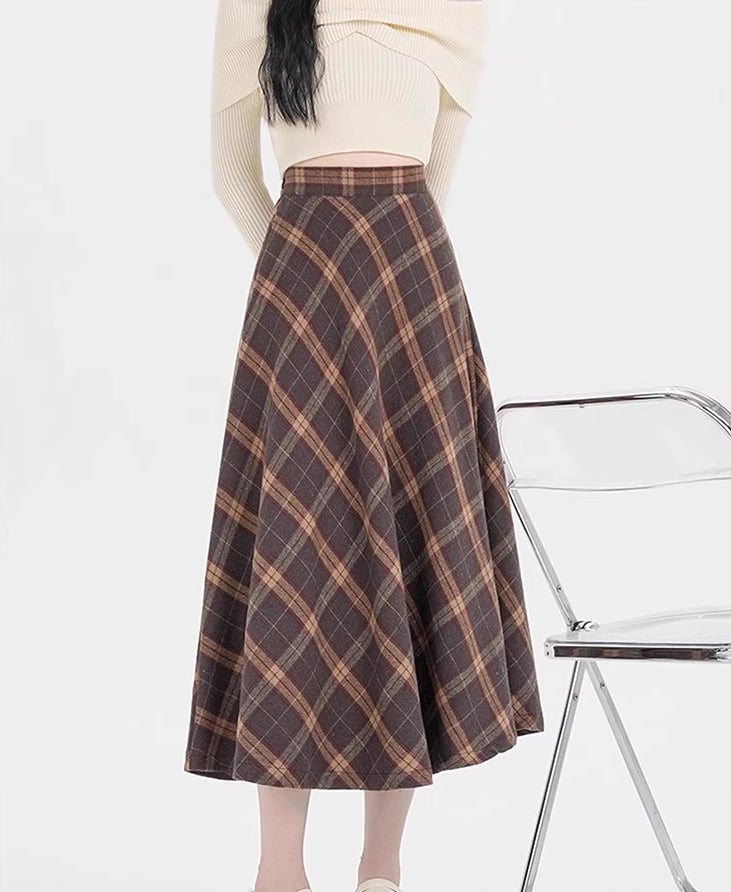 Oxford Plaid Midi Skirt (Brown)
