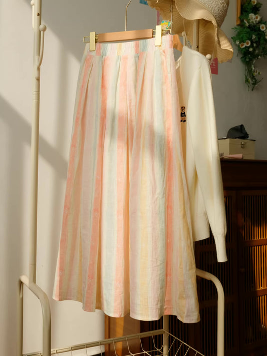 Sorbet Stripe Midi Skirt (Rainbow)