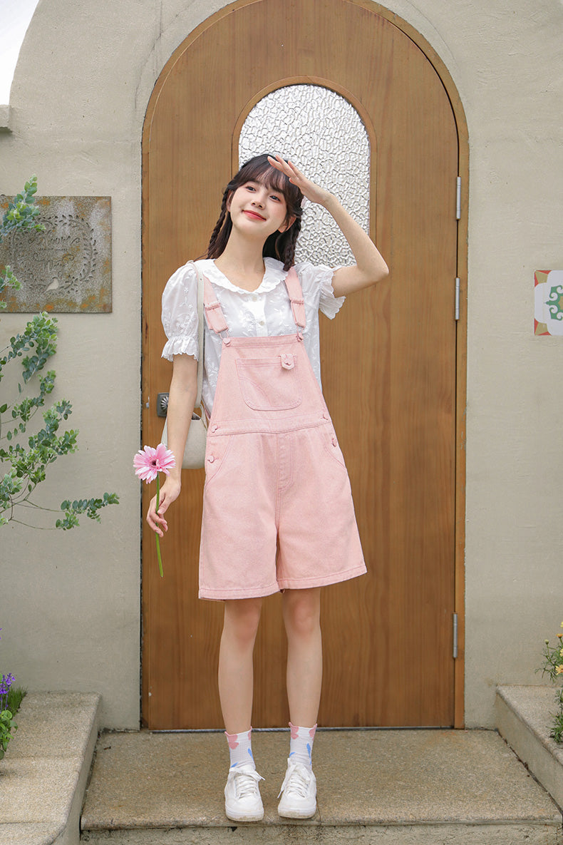 Sweet Heart Short Overalls (Pink)