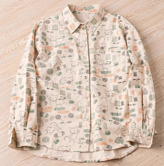 Cat Lady Blouse (Beige)