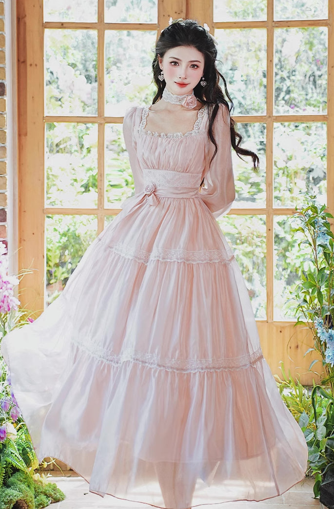 Rose Princess Organza Midi Dress (Pink)