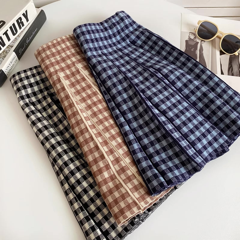 Gingham Knit Pleated Skirt (7 Colors)