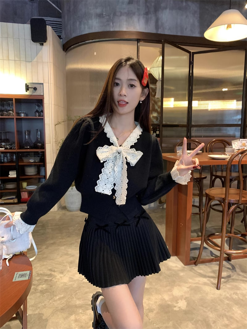 Heart Button Lace Trim Cardigan (3 Colors)