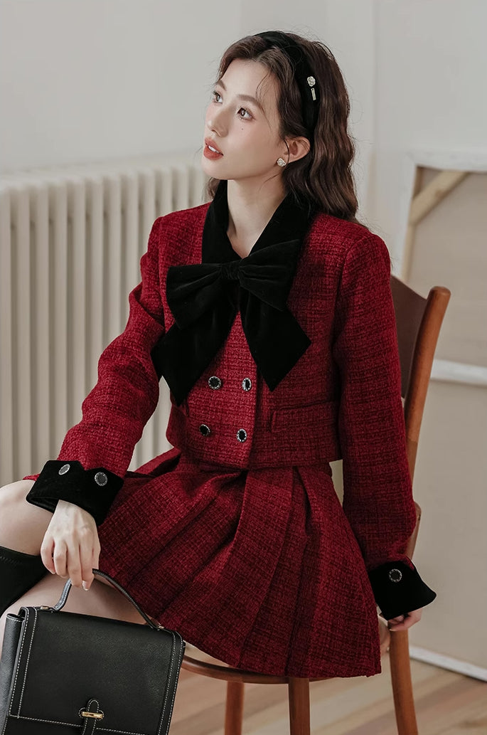 Mistletoe Velvet Tweed Set (Red/Black)