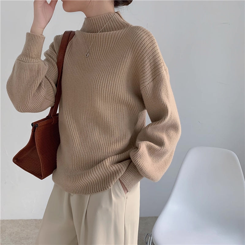 Balloon Sleeve Ribbed Sweater (4 Colors)
