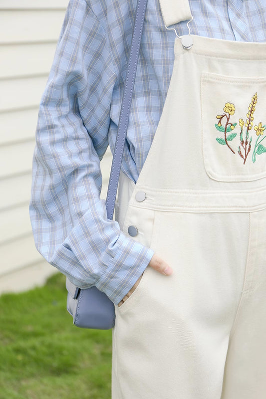 Wildflower Embroidered Overalls (White)