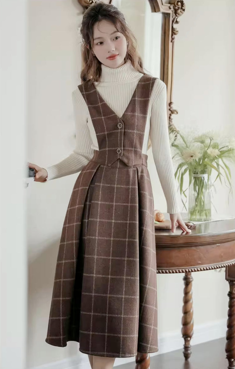 Plaid Vest Pinafore Dress (3 Colors)