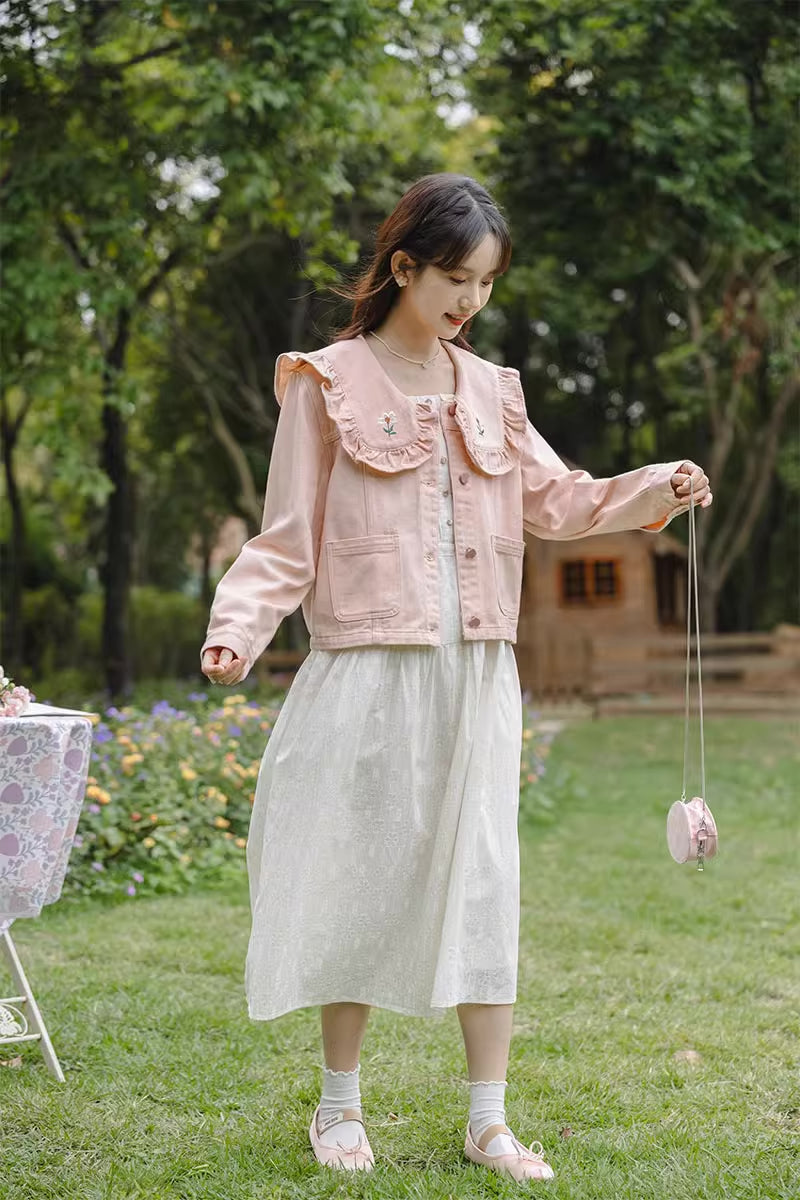 Sweet Heart Flower Embroidered Jacket (Pink)