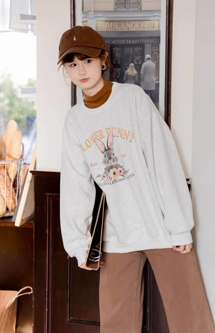 Flower Bunny Sweatshirt (Heather Gray)