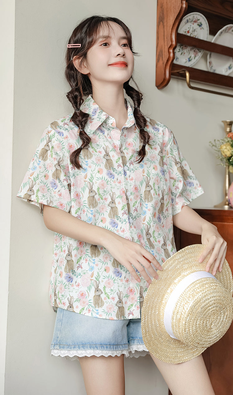 Rabbit Garden Button Up Shirt (White)