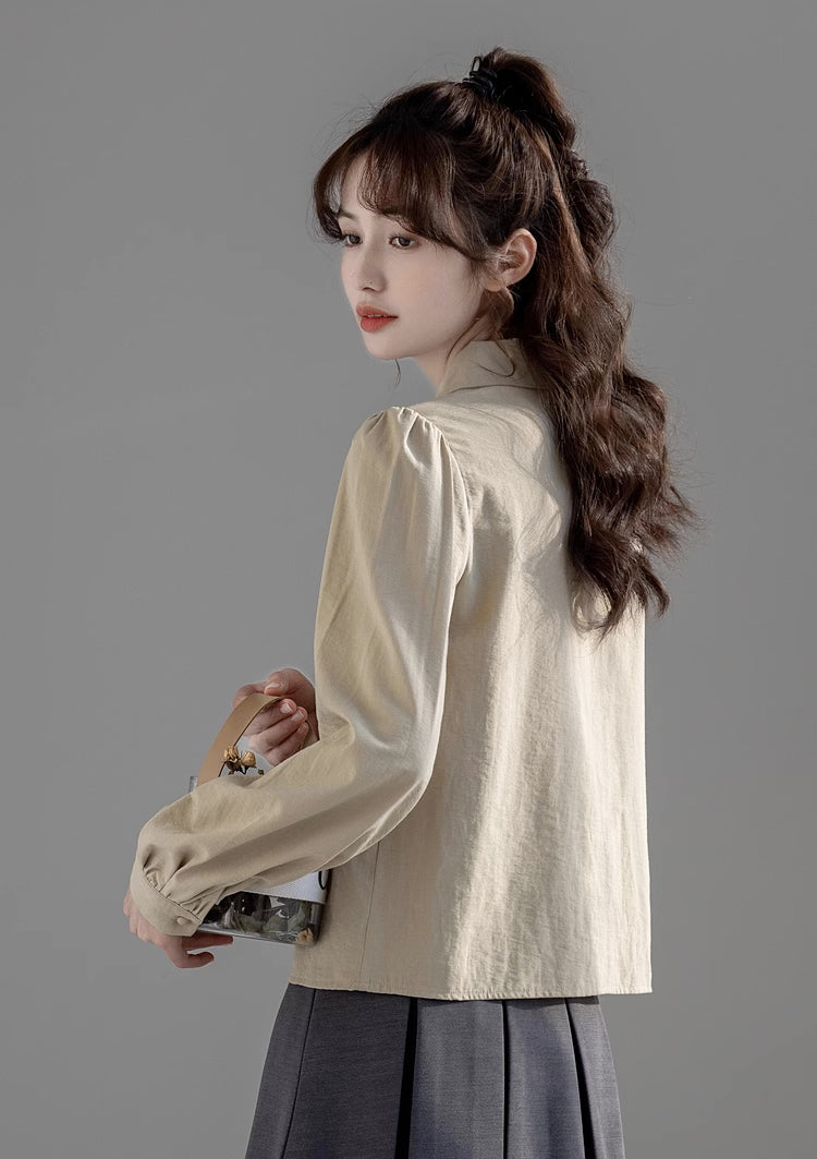 Black Cat Embroidered Blouse (Khaki)