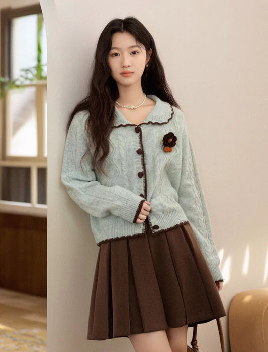 Peppermint Mocha Collared Cardigan (Mint)