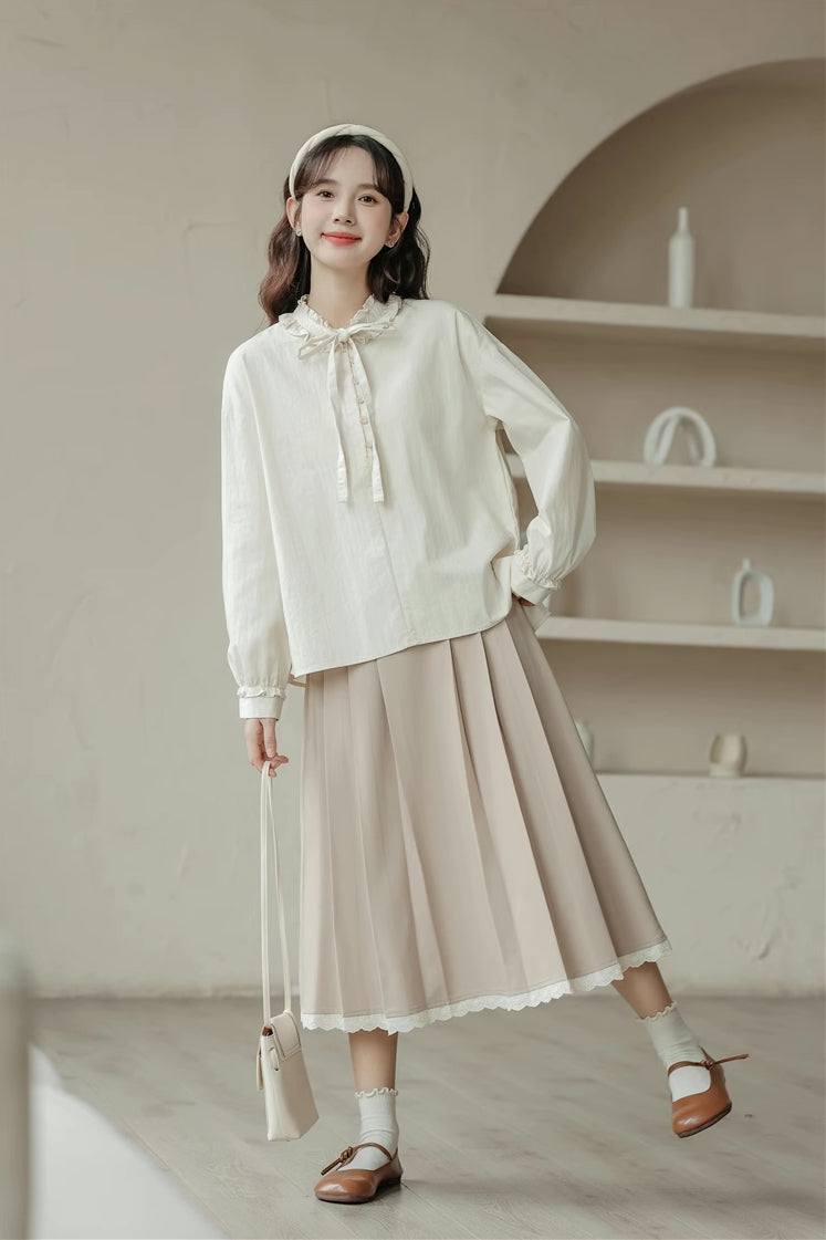 Ruffle Tie Blouse (Beige)