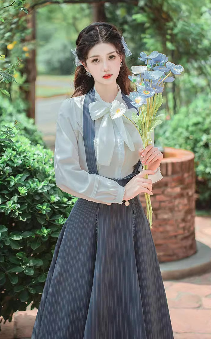 Evergarden Stripe Suspender Skirt & Blouse (Blue)