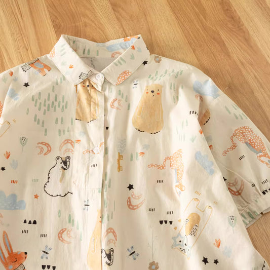 Forest Friends Doodle Blouse (Cream)