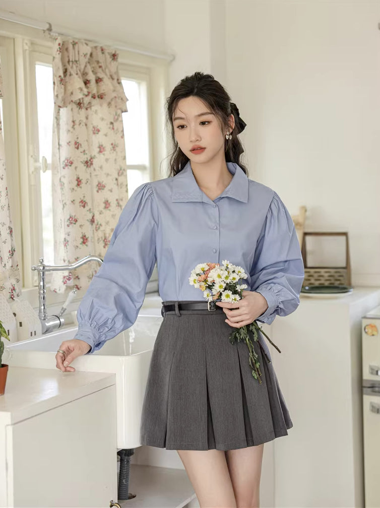 Basic Long Puff Sleeve Blouse (2 Colors)