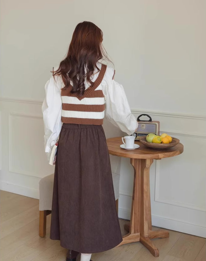 Belted Corduroy Midi Skirt (3 Colors)