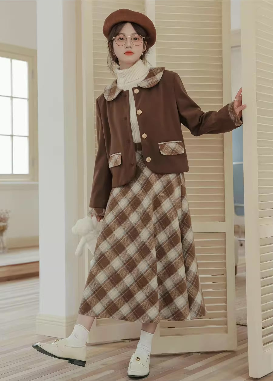 Toasted Plaid Tweed Midi Set (2 Colors)