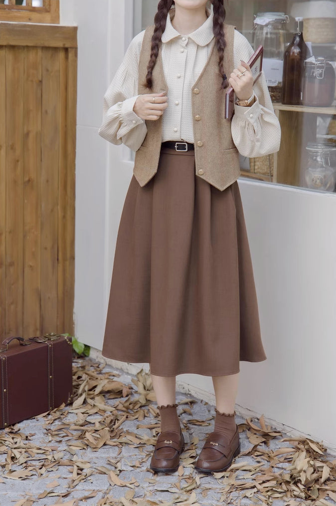 Belted Woven Midi Skirt (2 Colors)