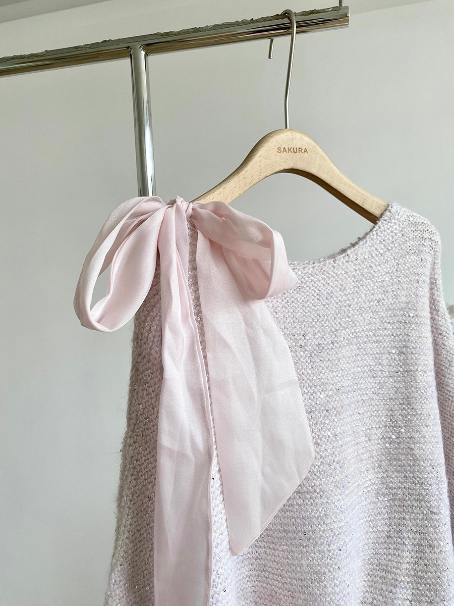 Sequin Off Shoulder Bow Sweater (4 Colors)