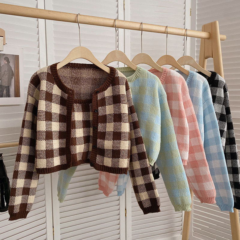Gingham Cropped Cardi & Cami Set (5 Colors)
