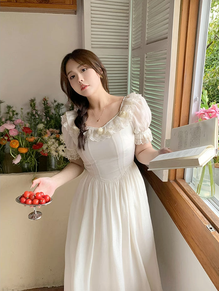 Blanc Rose Midi Dress (Cream)