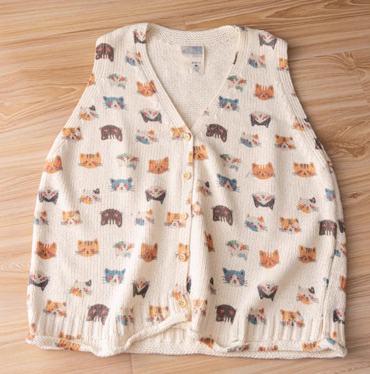 Cat Knitted Vest (Cream)