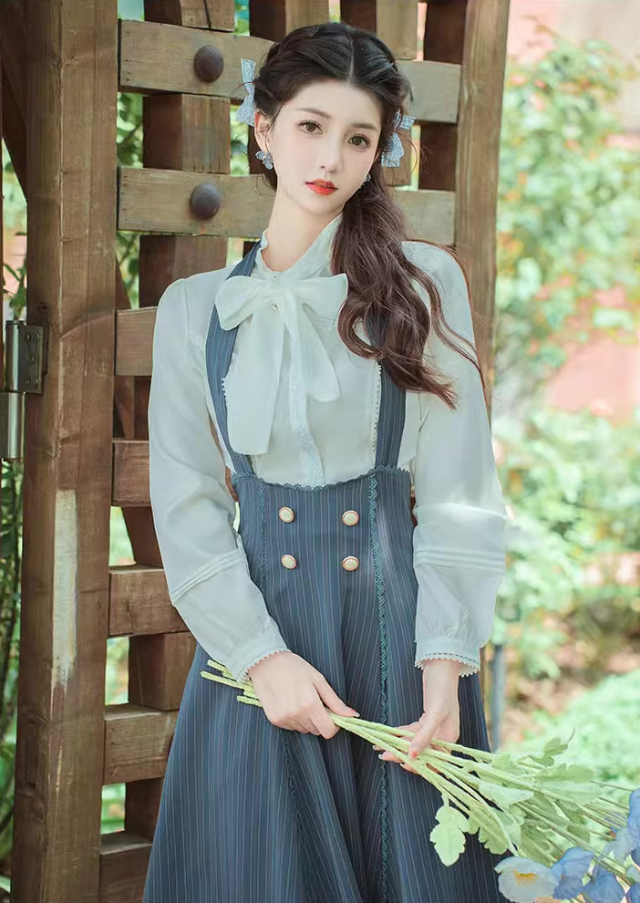 Evergarden Stripe Suspender Skirt & Blouse (Blue)