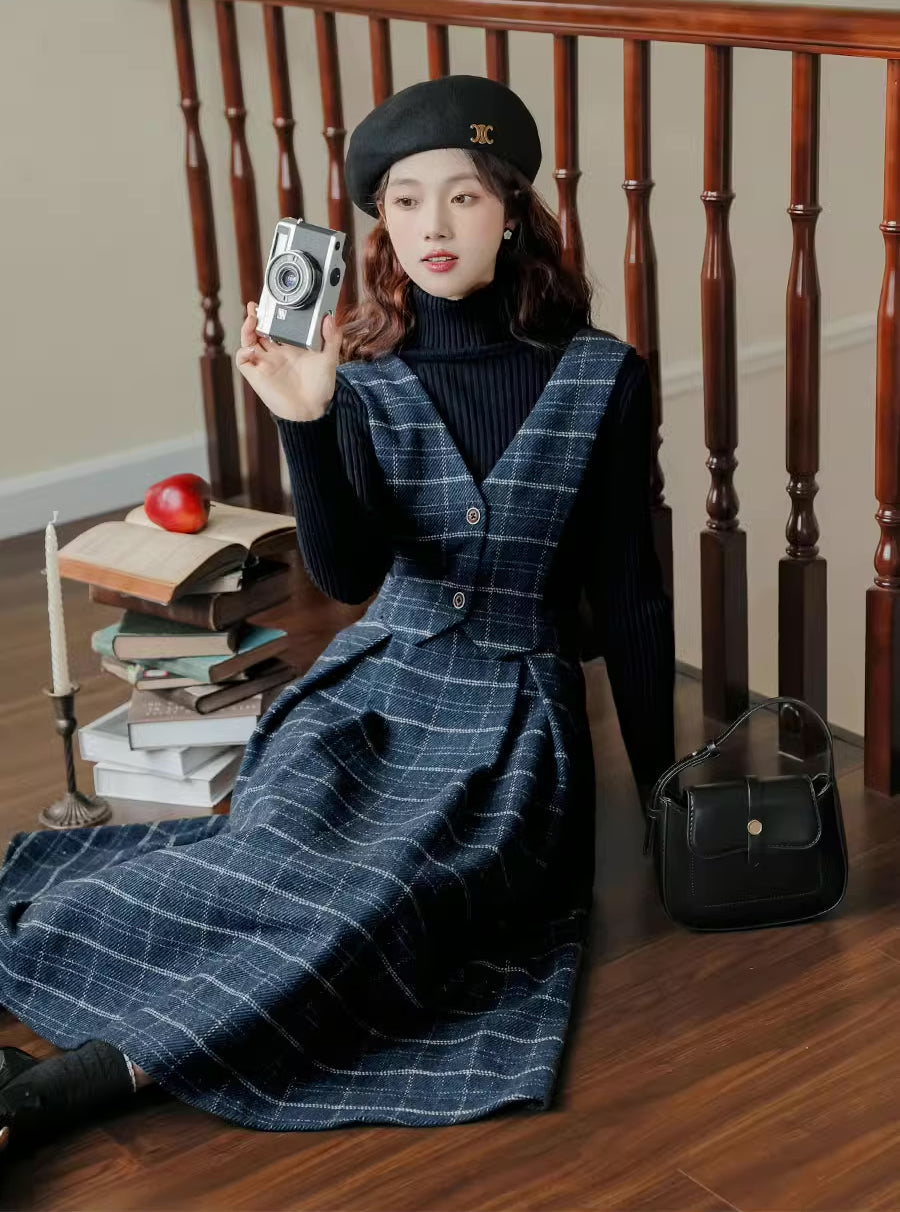 Plaid Vest Pinafore Dress (3 Colors)