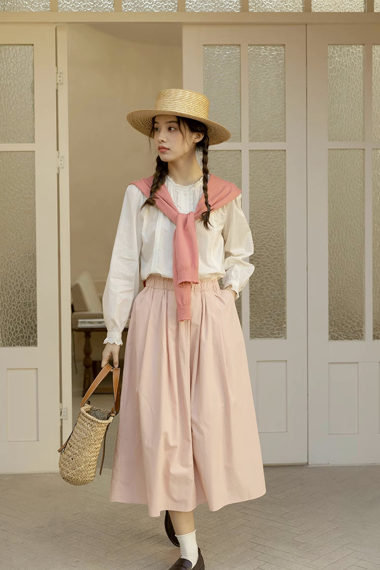 Ruffle Broderie Trim Blouse (White)