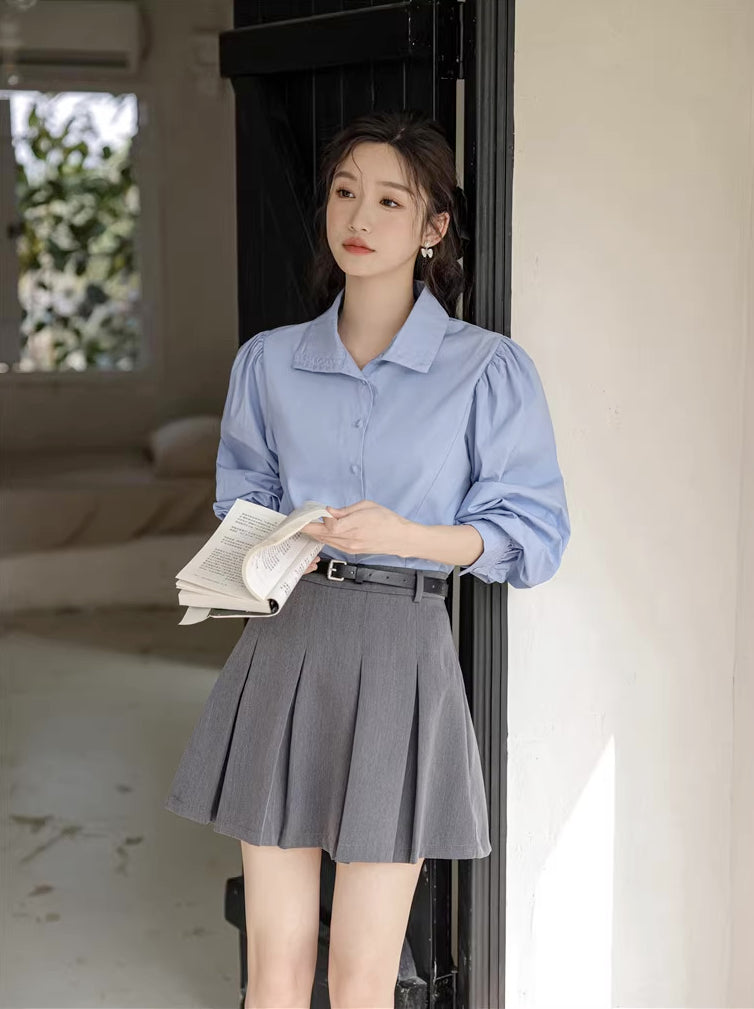 Basic Long Puff Sleeve Blouse (2 Colors)