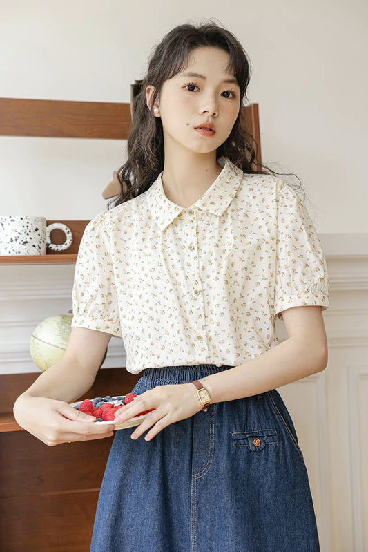 Ditsy Floral Blouse (Beige)