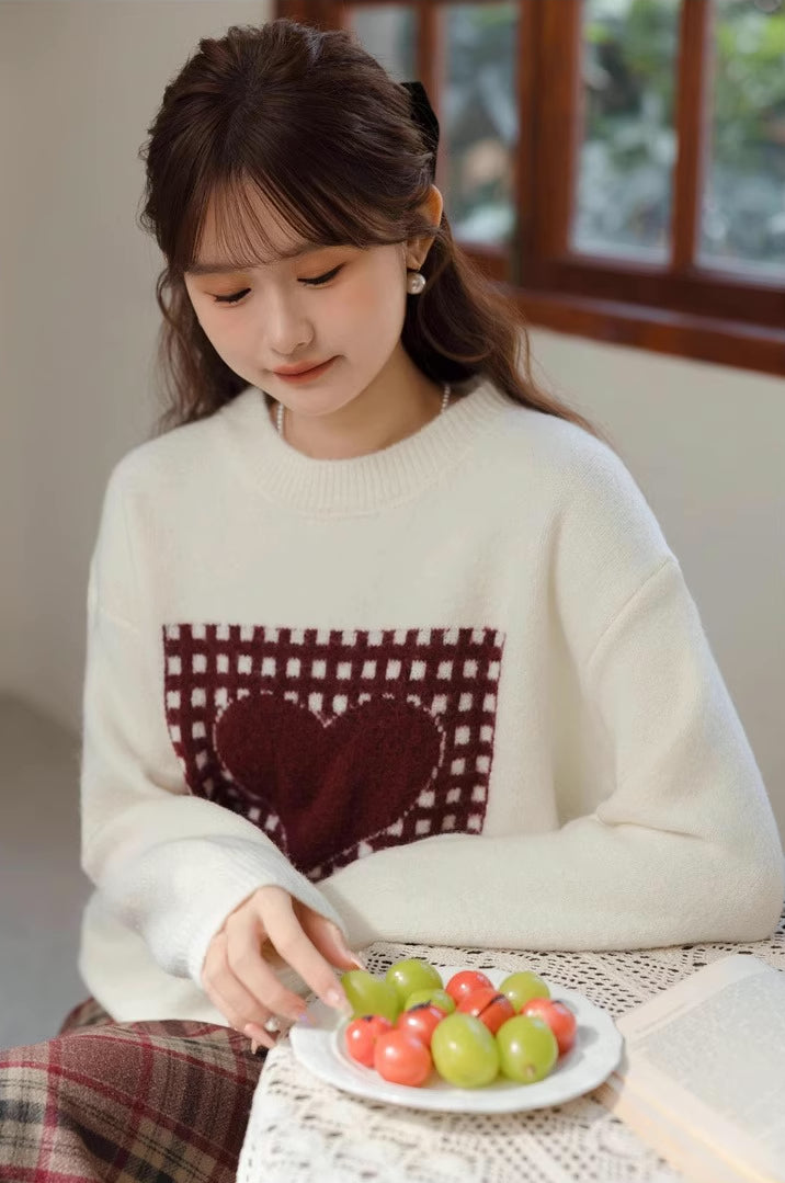 Patchwork Heart Sweater (White)