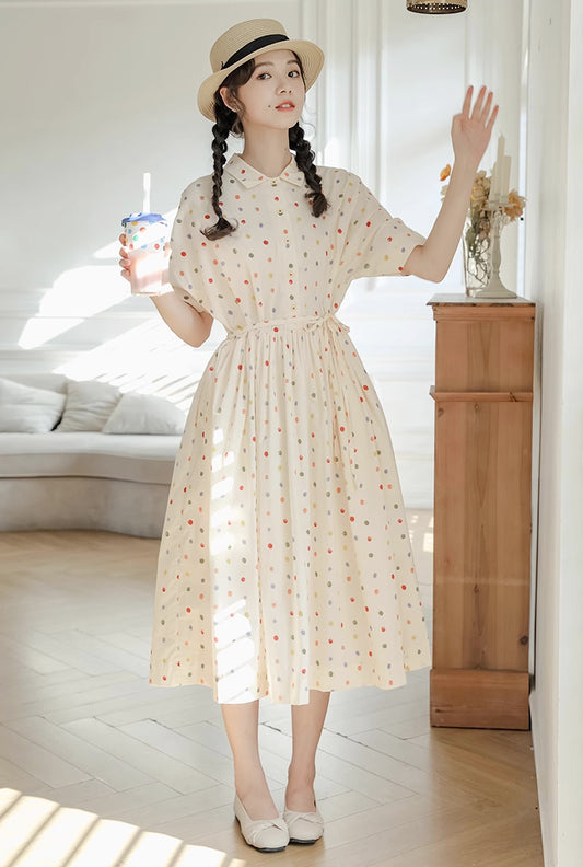 Skittles Polka Dot Shirt Dress (Cream)