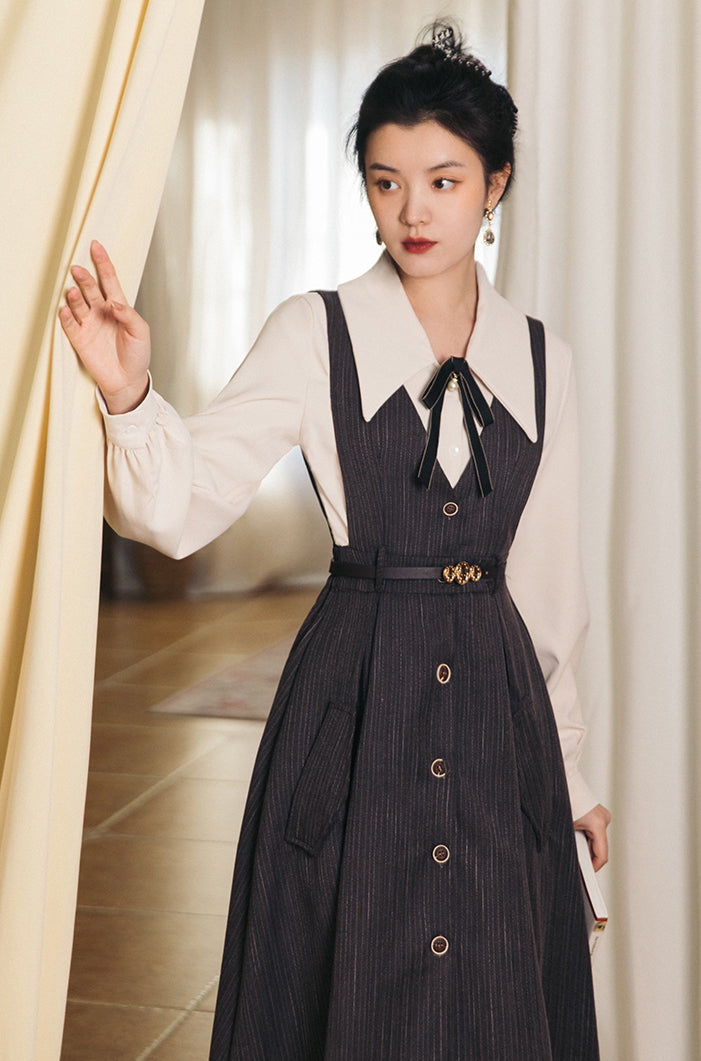 Traveller's Pinstripe Pinafore Set (3 Colors)