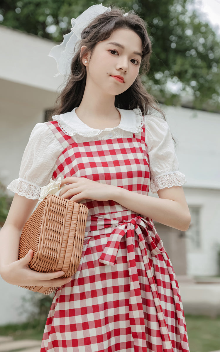 Gingham Picnic Cami Dress (Red)