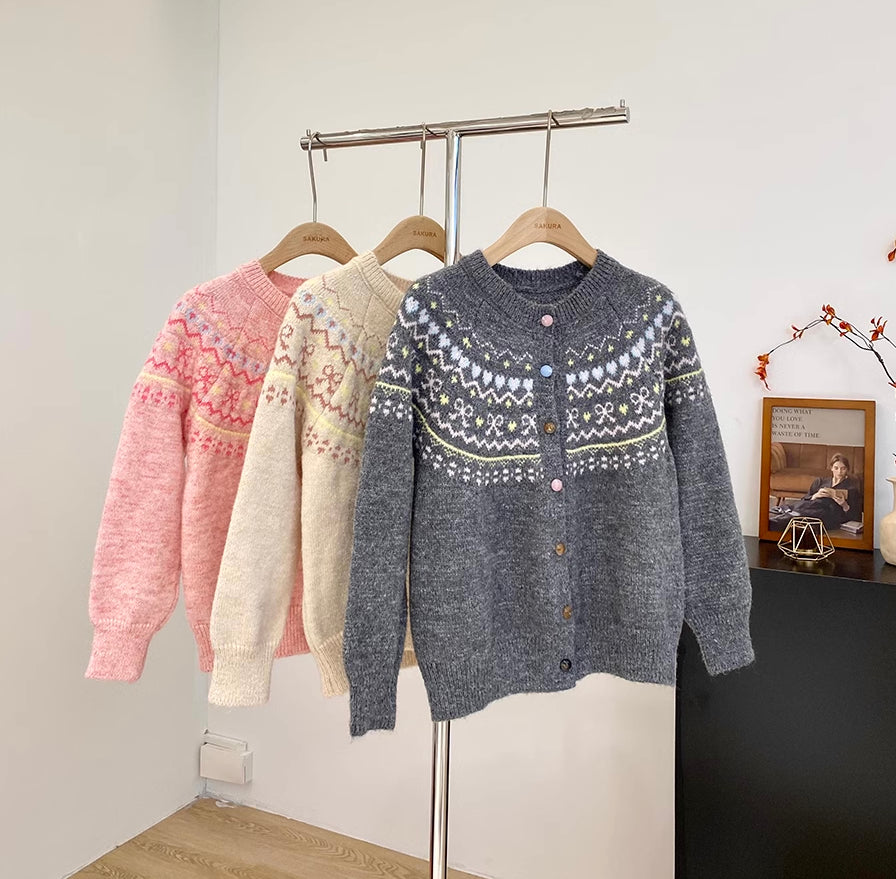 Candy Bow Fair Isle Cardigan (3 Colors)