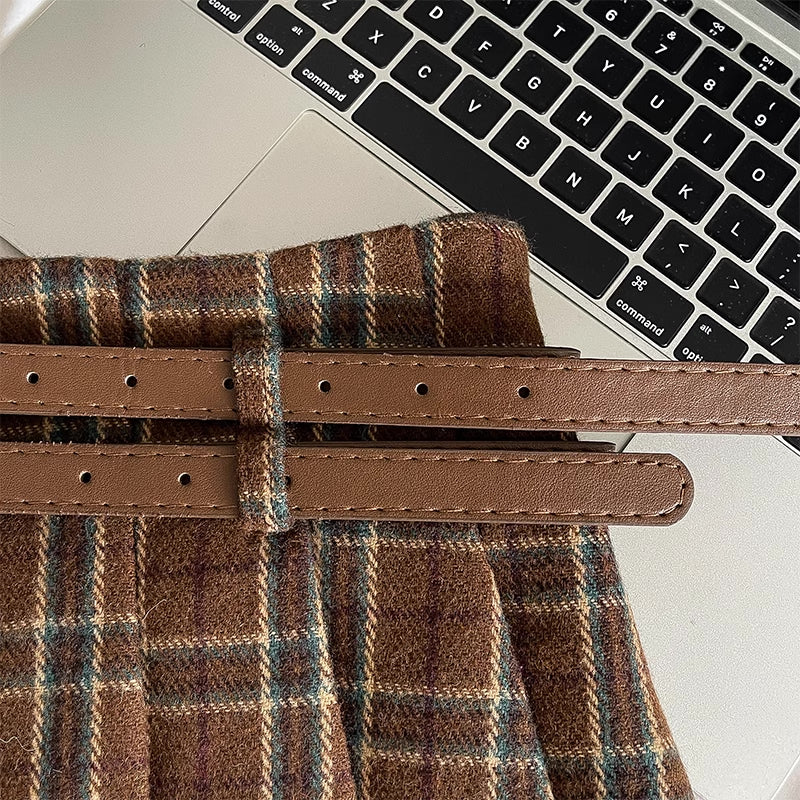 Nutmeg Plaid Mini Pleated Skirt (2 Colors)