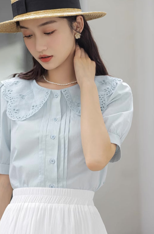 Broderie Collar Blouse (2 Colors)