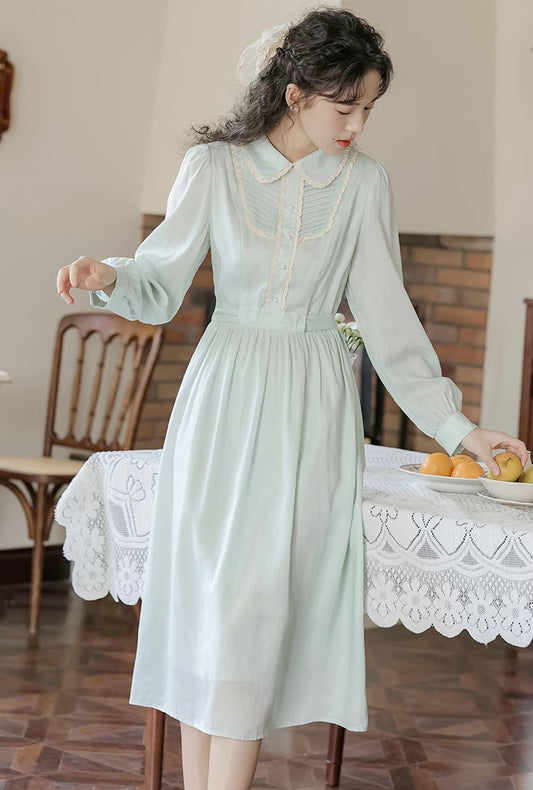 Sunday Tea Long Sleeve Midi Dress (Mint)