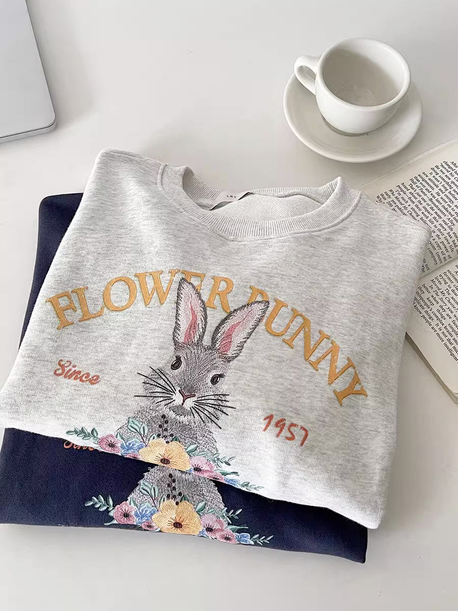 Flower Bunny Sweatshirt (Heather Gray)