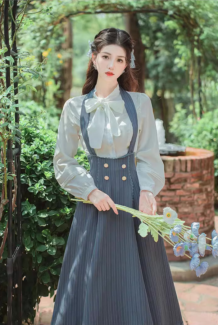 Evergarden Stripe Suspender Skirt & Blouse (Blue)