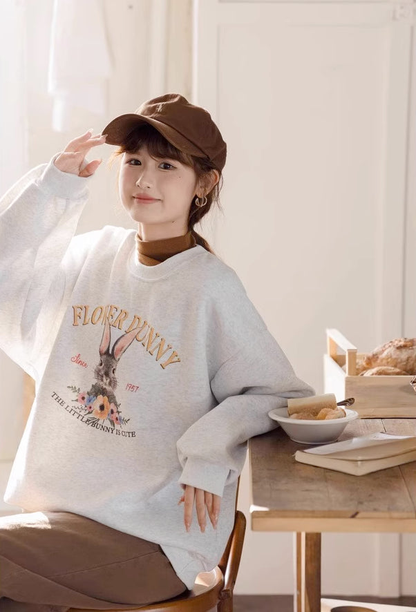 Flower Bunny Sweatshirt (Heather Gray)