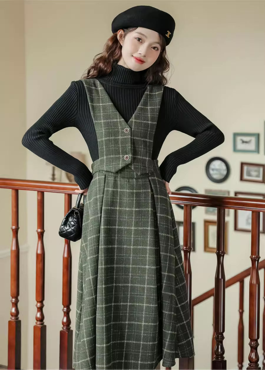 Plaid Vest Pinafore Dress (3 Colors)