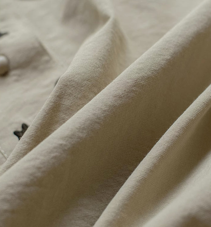 Black Cat Embroidered Blouse (Khaki)