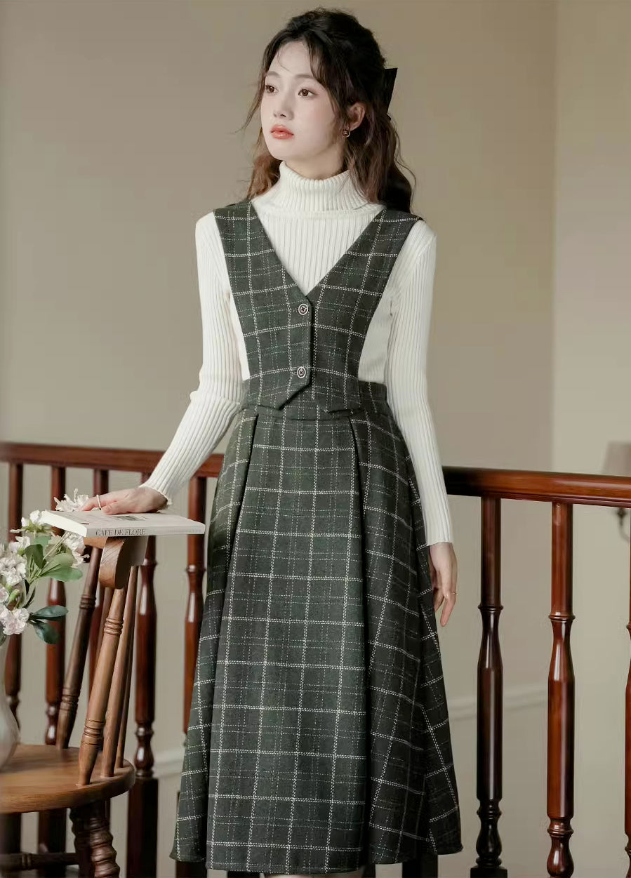 Plaid Vest Pinafore Dress (3 Colors)