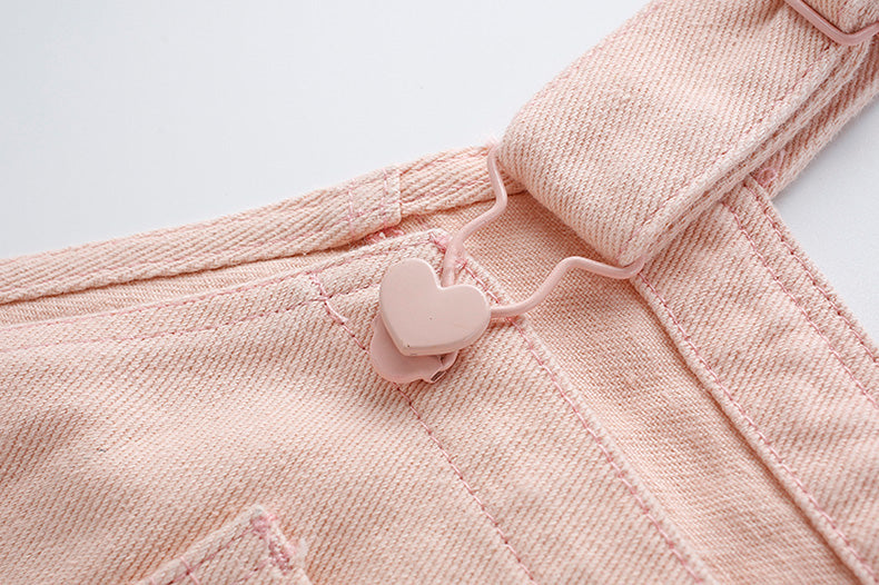 Sweet Heart Short Overalls (Pink)